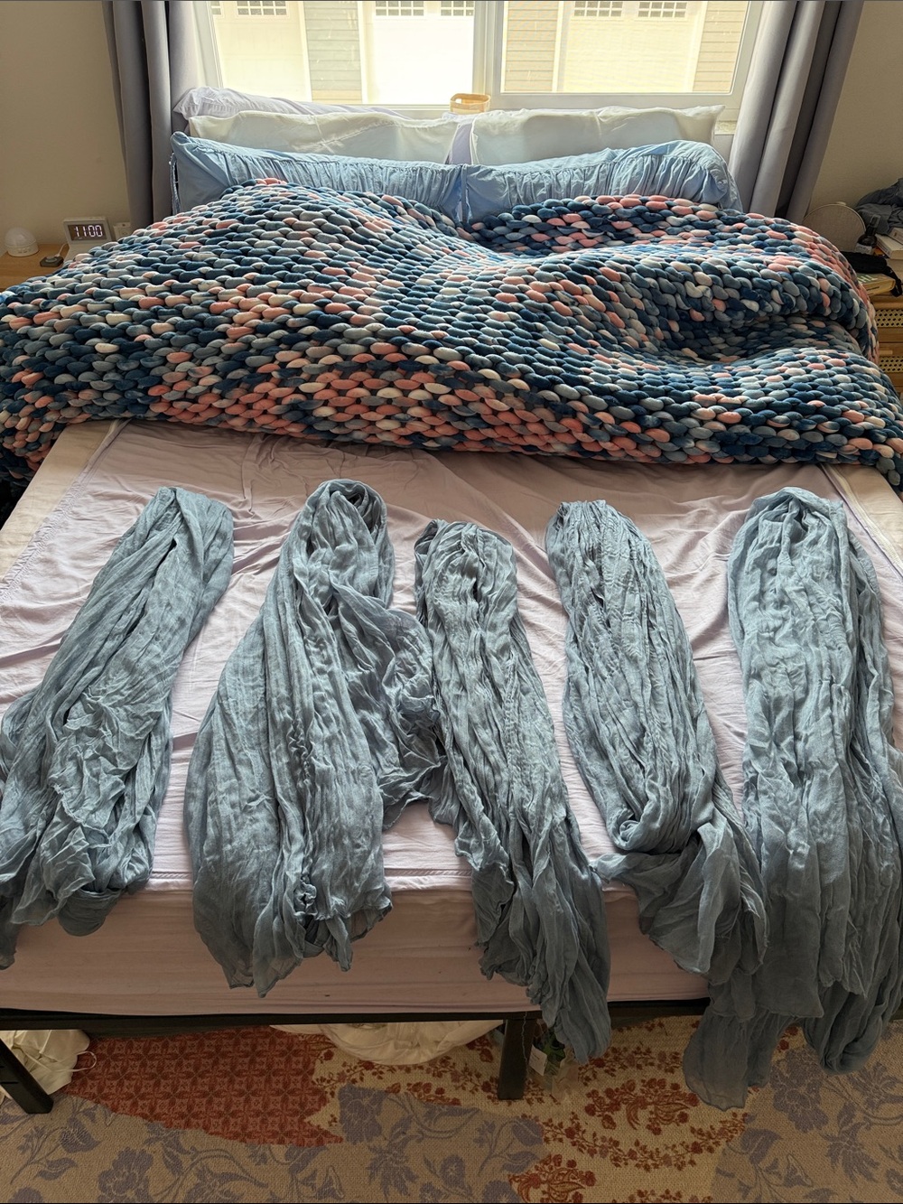 Dusty blue drapery panels - set of 5
